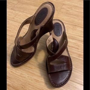 Born Leather Wedge Sandals, Size 8
